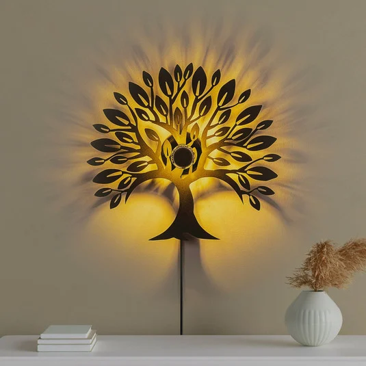 Aplique de pared Heart Tree V2, negro, metal, enchufe, interruptor