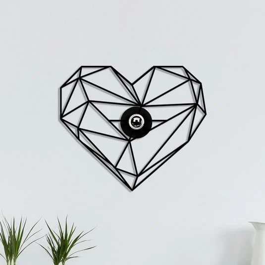 Aplique de pared W-046, negro, diseño de corazón, madera MDF cortada con láser