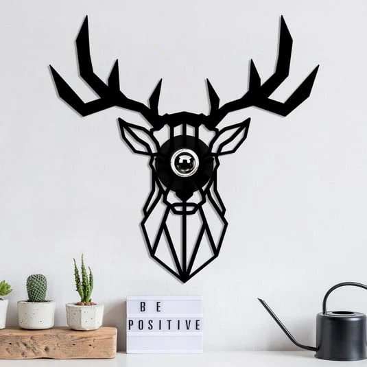 Aplique de pared W-051, negro, diseño de ciervo, madera MDF cortada con láser