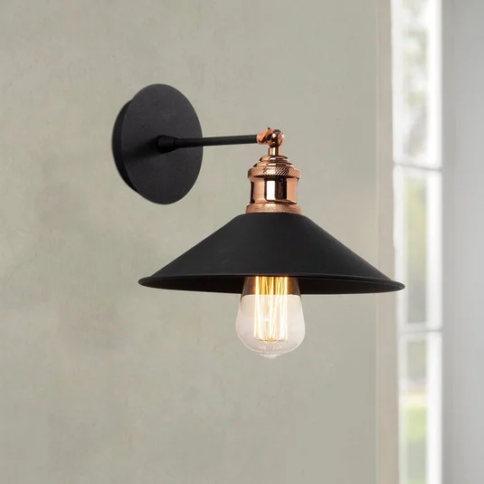Aplique de pared Berceste N-663, negro/cobre, hierro, Ø 24 cm