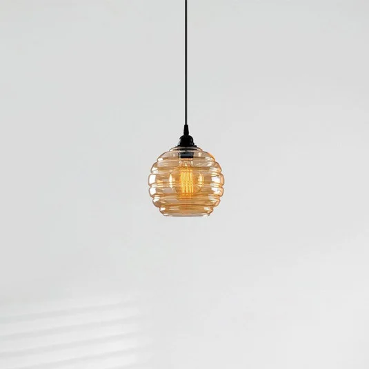 Lámpara colgante Gold 010, dorada-transparente, cristal, Ø 20 cm