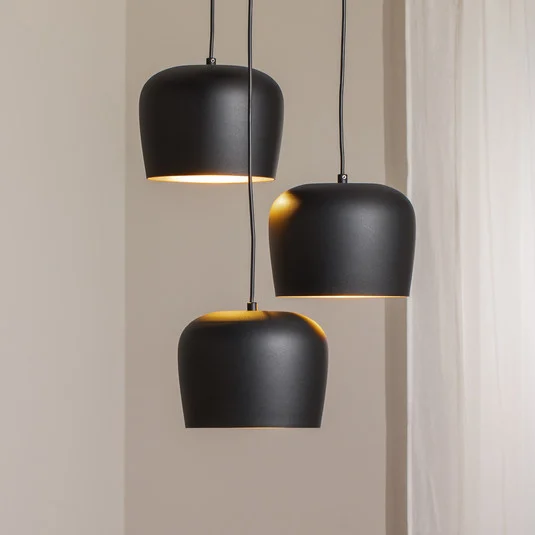 Lámpara colgante Berceste N-1413, negro, metal, 3 luces, redonda