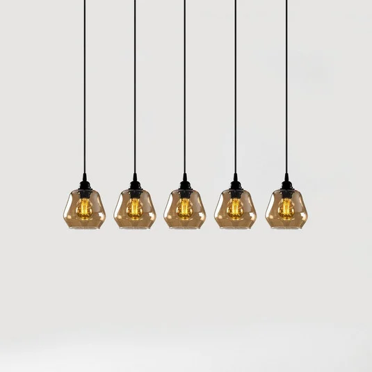 Lámpara colgante Gold 033, cristal transparente dorado, 5 luces lineales