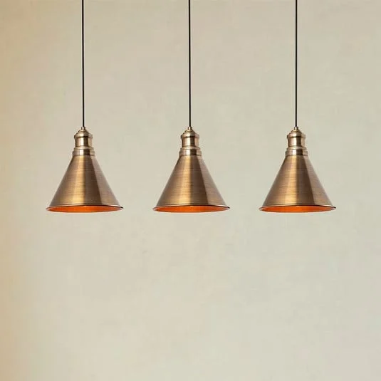 Lámpara colgante Sivani MR-314, oro antiguo, hierro, 3 luces lineales