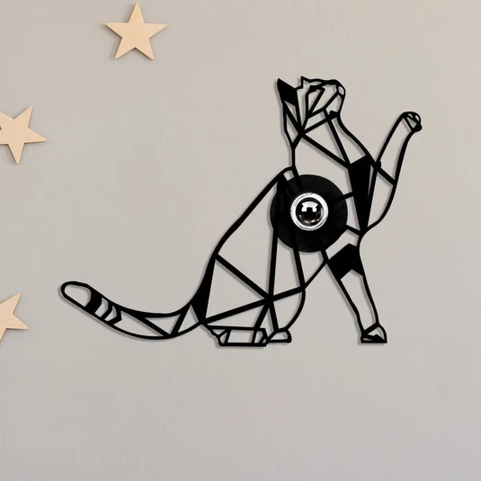 Aplique de pared W-037, negro, diseño de gatos, madera MDF, corte láser