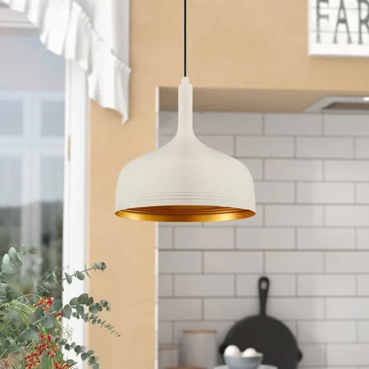 Lámpara colgante Berceste 187-S, blanco/dorado, metal, Ø 30 cm