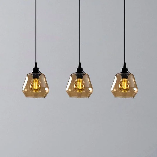 Lámpara colgante Gold 032, dorada-transparente, cristal, 3 luces, larga