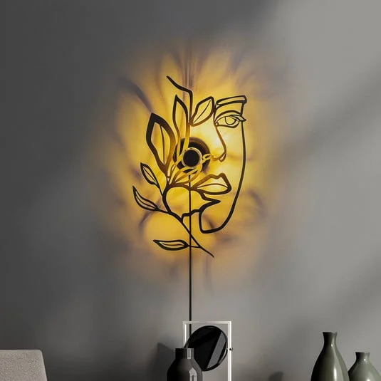 Aplique de pared Flower Faced, negro, metal, 54 x 34 cm, enchufe