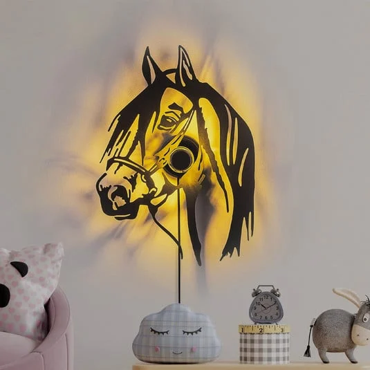 Aplique de pared Horse, negro, metal, 57 x 41 cm, cable con enchufe