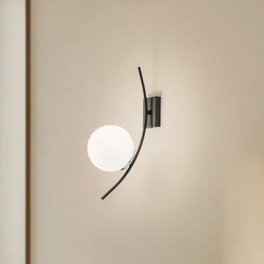 Aplique de pared Hilal 3821, negro, cristal opalino, altura 44 cm
