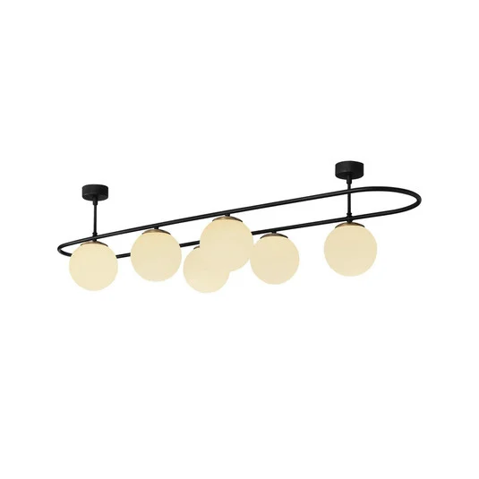Plafón Abaküs 4911, negro, cristal opalino, 6 luces