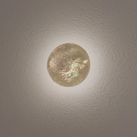 Aplique de pared LED Ring S, Ø 15 cm, madera contrachapada, dorado