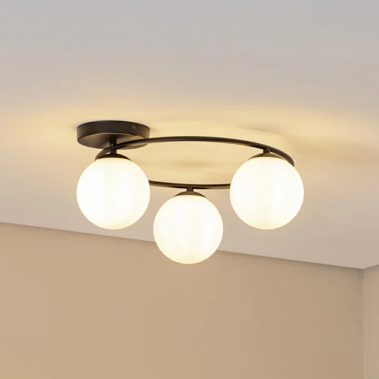 Plafón Sopra, blanco opalino/negro, cristal, E14
