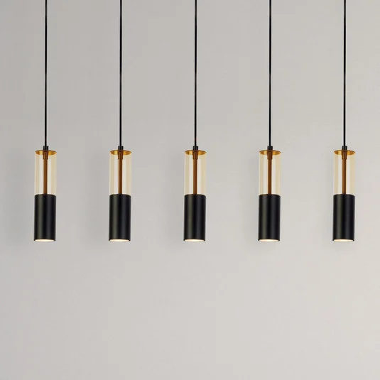 Lámpara colgante Merrygold, negro/ámbar, metal, GU10, 5 luces.
