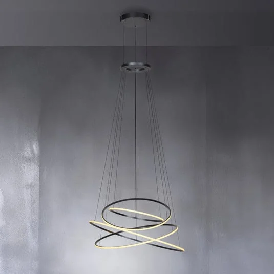 Lámpara colgante LED PURE E-Flying Rings, gris místico, Ø110 cm, CCT