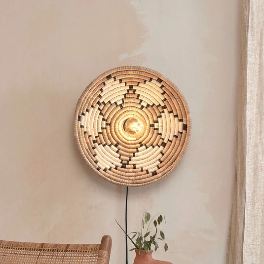 GOOD & MOJO Andros aplique de pared, natural/blanco, enchufe, Ø 45 cm