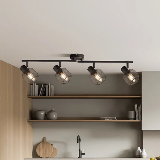 Meshy downlight de techo, negro, metal, 4 luces, E14, 79 cm