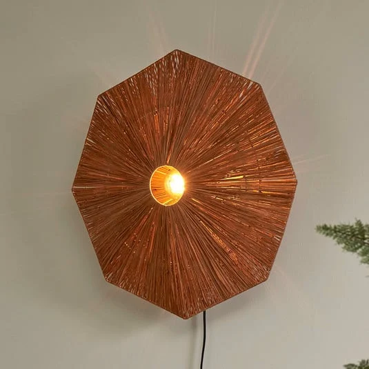 GOOD & MOJO Aplique de pared Panama, marron, Ø 65 cm, enchufe