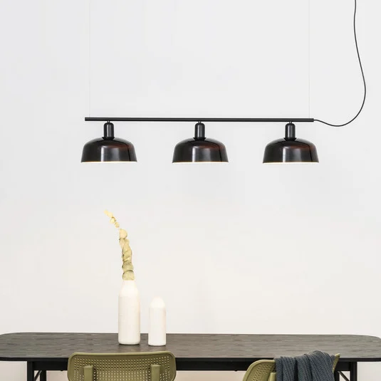 Lámpara colgante Tatawin, negra, cristal, longitud 100 cm, 3 luces.