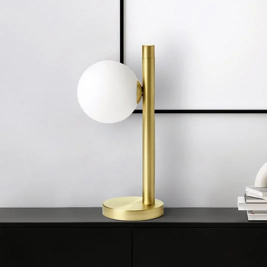 Lámpara de mesa Pomi, 1 luz, color dorado, cristal, altura 28 cm