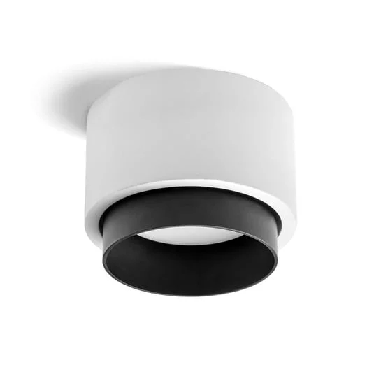 Plafón Syme, blanco/negro, redondo, Ø 11 cm, escayola, GX53