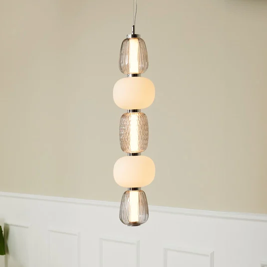 LOOM DESIGN Lámpara colgante LED Pearl 5 gris/cromo Vidrio Altura 78 cm