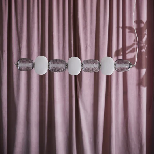 Lámpara colgante LED LOOM DESIGN Pearl 7, gris/cromo, cristal, 110 cm