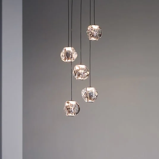 LOOM DESIGN Lámpara colgante LED Ice Ball, cromo/claro, 5 luces
