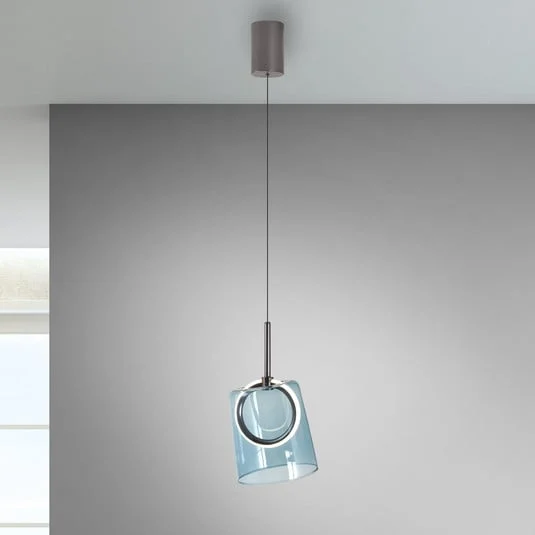 Paul Neuhaus lámpara colgante LED Zula, azul, Ø 15 cm, cristal