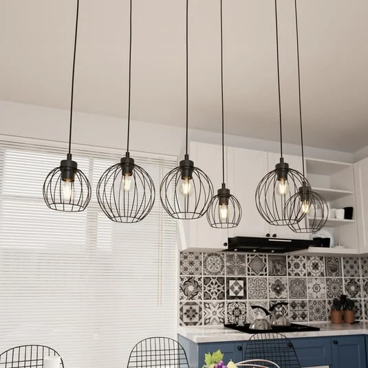 Lámpara colgante Nando, 6 luces, 125 cm, negro, metal, E27