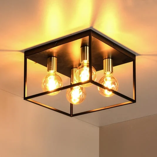 Plafón Ruben, negro, 36 cm, 4 luces, metal, E27