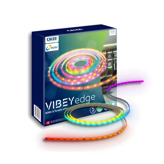Calex tira LED Vibey, longitud 5 m, enchufe, control remoto, RGB, CCT