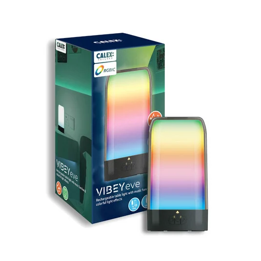 Lámpara de mesa Calex LED recargable Vibey, altura 18,8 cm, RGBIC, USB