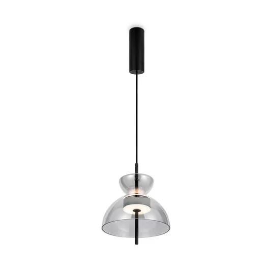 Maytoni Bangkok, forma de tambor, gris ahumado, Ø 25 cm, cristal