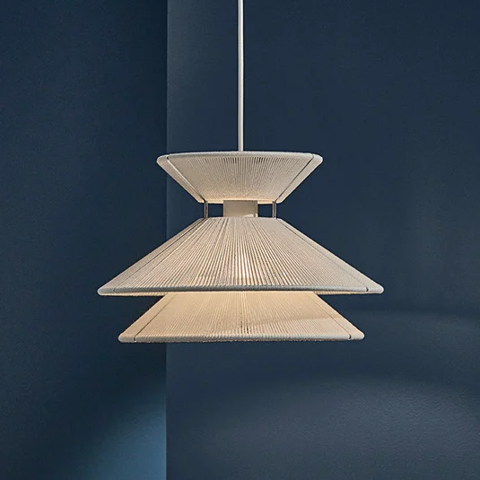FRANDSEN Lámpara colgante Kiku blanca, Ø 35,5 cm, metal/lino