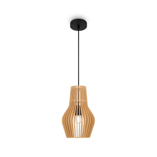 Lámpara colgante Roots de Maytoni, Ø 20 cm, altura 31 cm, madera/negro