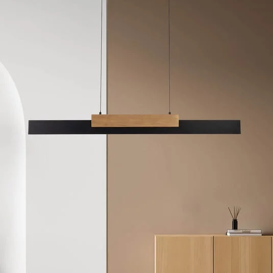 Wiebke Lámpara colgante LED, detalle en madera negra 120,5 cm atenuable