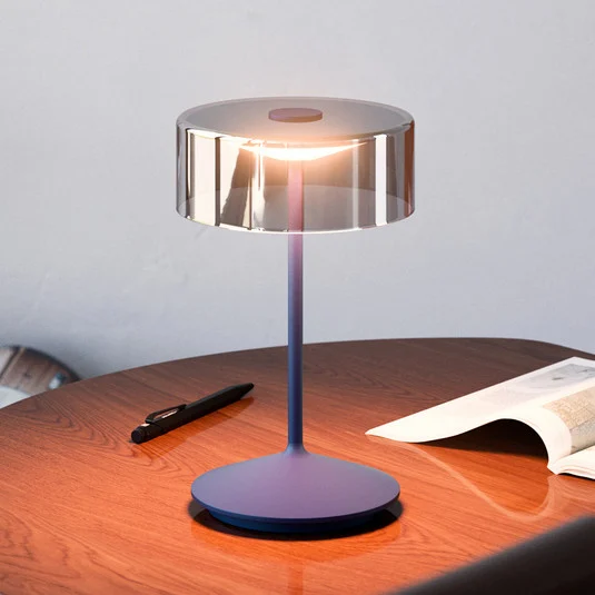 Lámpara de mesa recargable Numotion LED, azul, cristal, IP54, atenuable