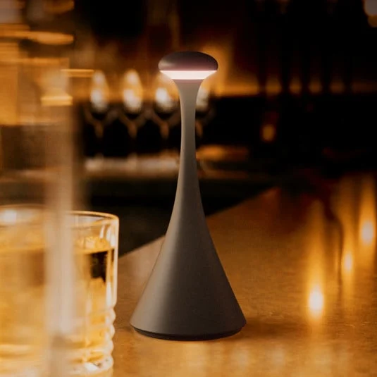 Lámpara de mesa LED recargable Nudrop mini, negra, IP54, atenuable