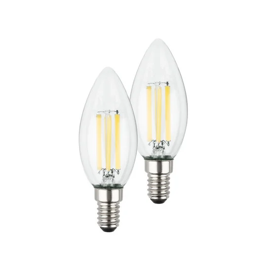 Bombilla LED vela E14 2,5W transparente 3000K 525 lm EEC A 2er