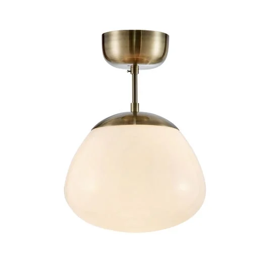 Plafón Rise, latón envejecido, cristal, Ø 25 cm