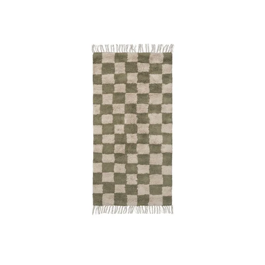 Alfombra Mara, verde/arena a cuadros, 150 x 80 cm - ferm LIVING