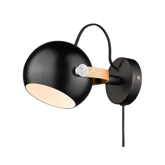 Aplique de pared D.C., negro/roble, Ø 12 cm, metal - Halo Design