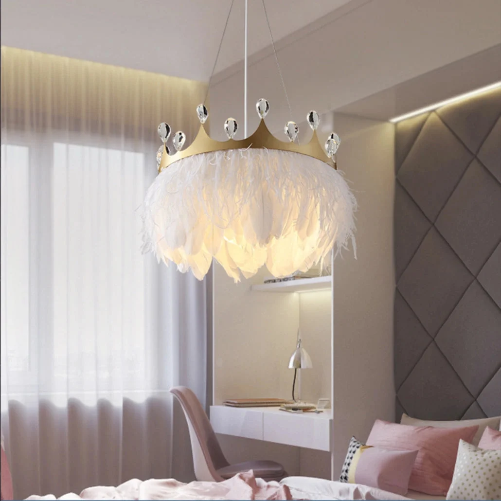 Lampara Colgante de Plumas Blancas LED Infantil Estilo Moderno Diseño Corona