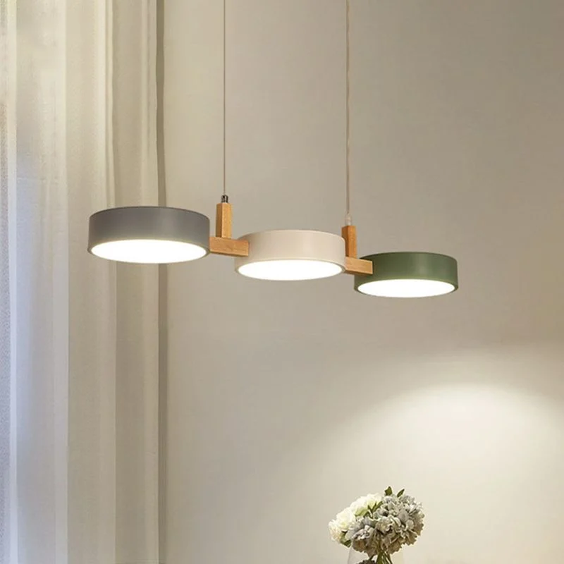 Valentina Lámpara Colgante Moderna Blanco Verde Gris Metal Madera Salón