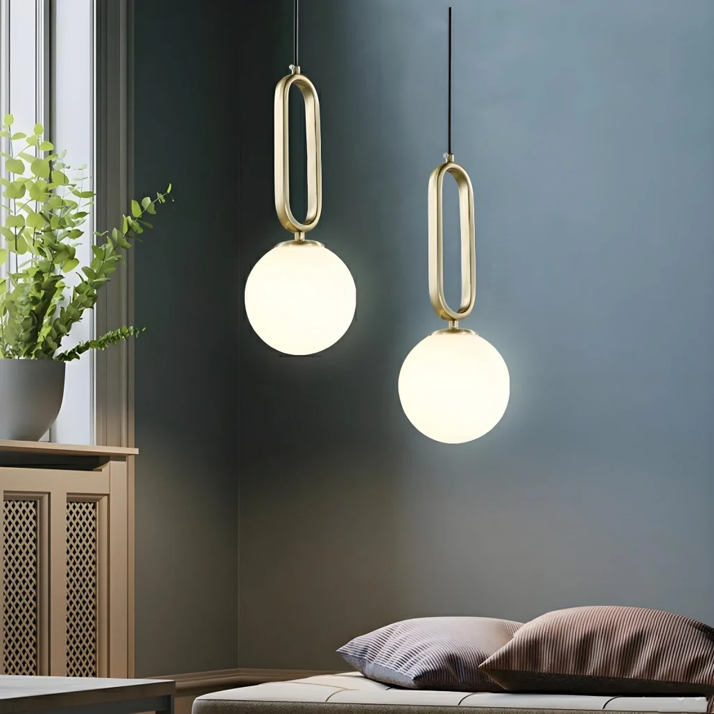 Lámpara Colgante Diseño Moderno LED en Vidrio Dorado para Dormitorio