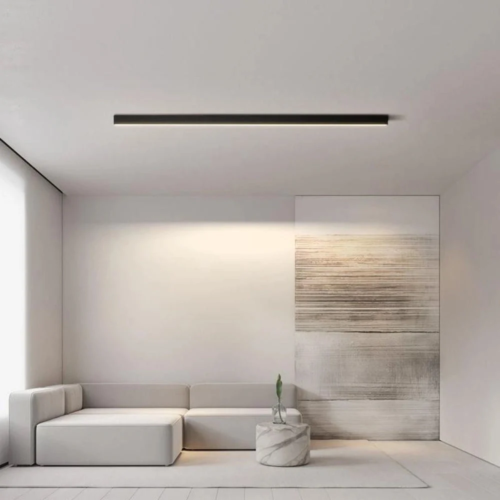 Plafón lineal minimalista regulable de metal negro para salón