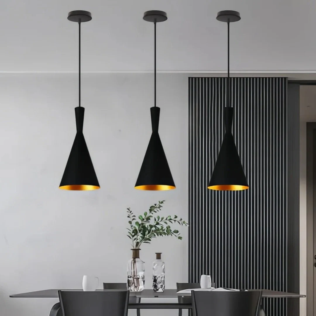 Lámpara colgante cónica moderna LED de metal para comedor