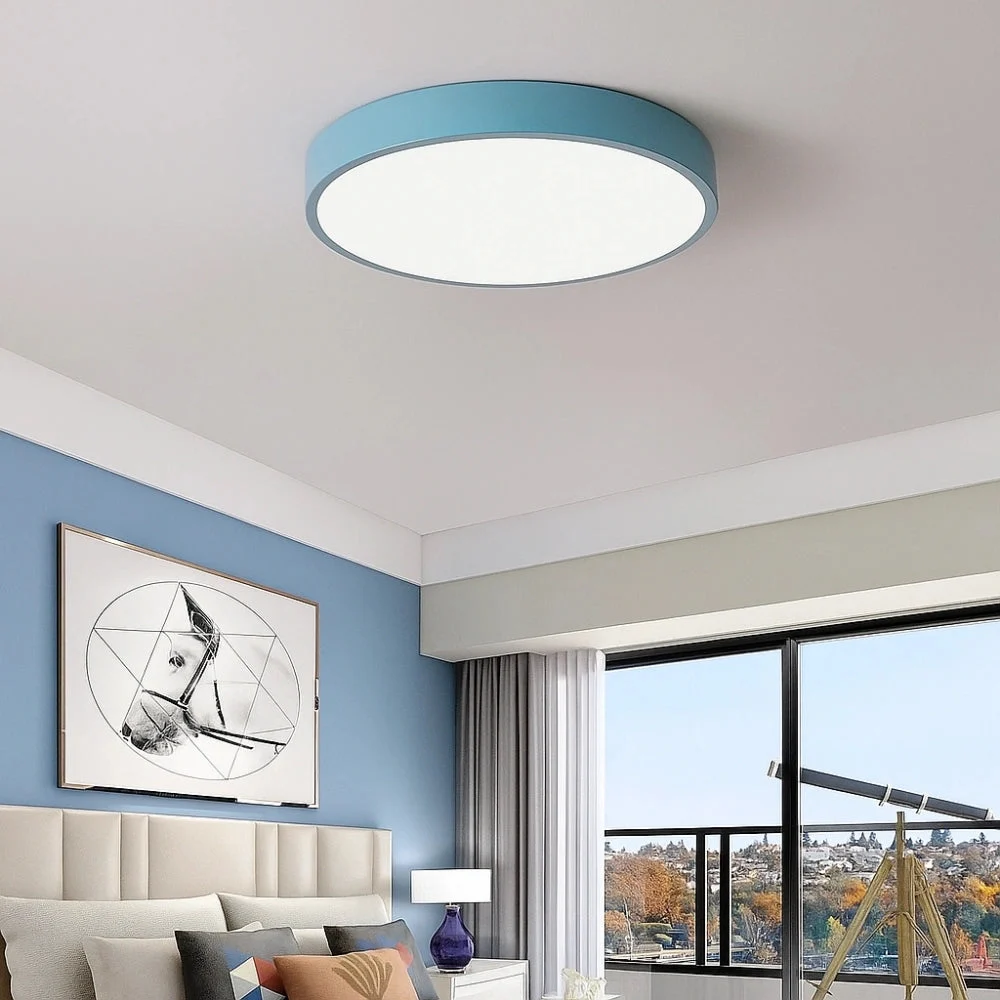 Plafón de techo redondo nórdico LED regulable en tonos Macaron para dormitorio
