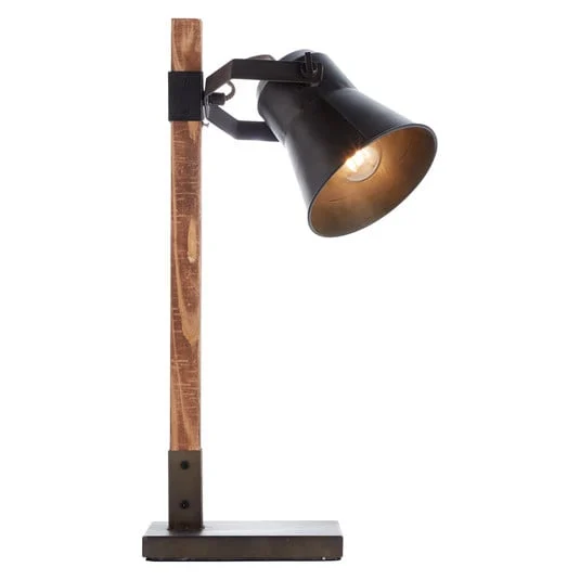 Lámpara de mesa Plow, negro/madera oscuro